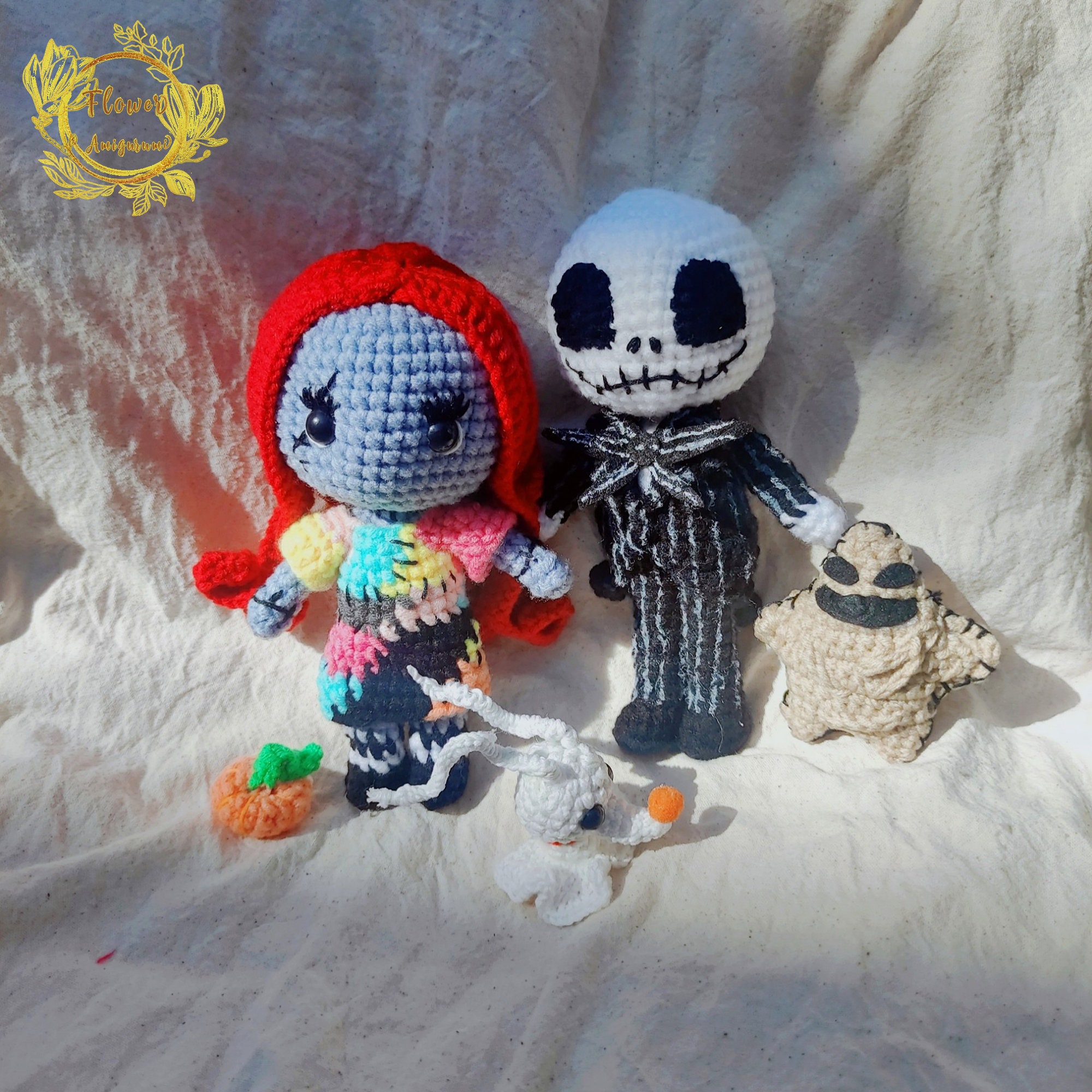 Fanmade Jack Skellington and Sally Crochet Doll, Nightmare Before Christmas Amigurumi Doll, Jack Inspired Plush Doll,Sally,Zero,Oogie boogie