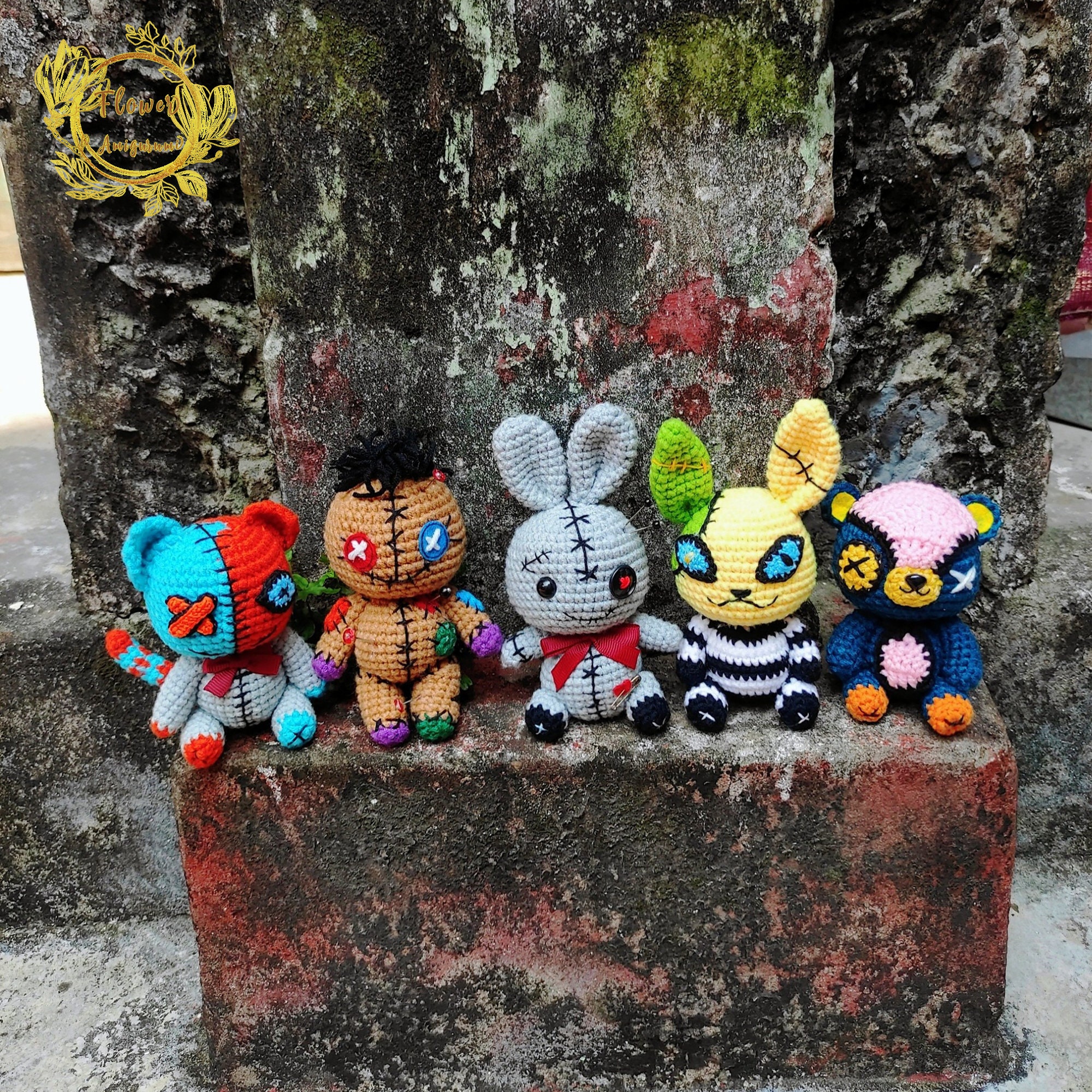 Fanmade Voodoo Doll Crochet Plushies, Voodoo Doll Amigurumi, Creepy Animals Halloween Plush, Creepy Animals Halloween Crochet,Voodoo Plush