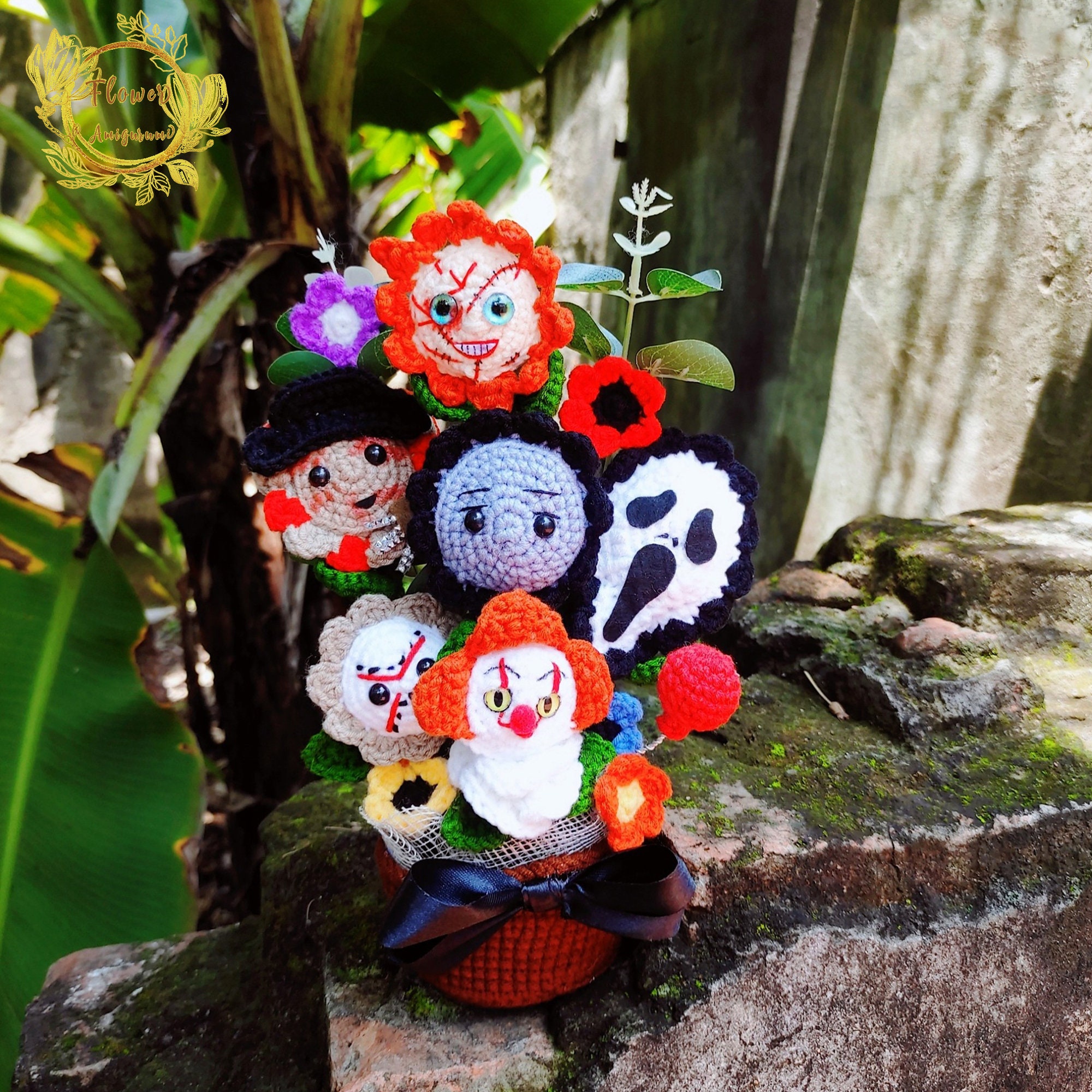 Fanmade Custom Bouquet Of Horrors Movie Characters Plushies Doll Amigurumi, Horrors Movie Plush,Horrors Movie Crochet,Horrors Movie Plushies