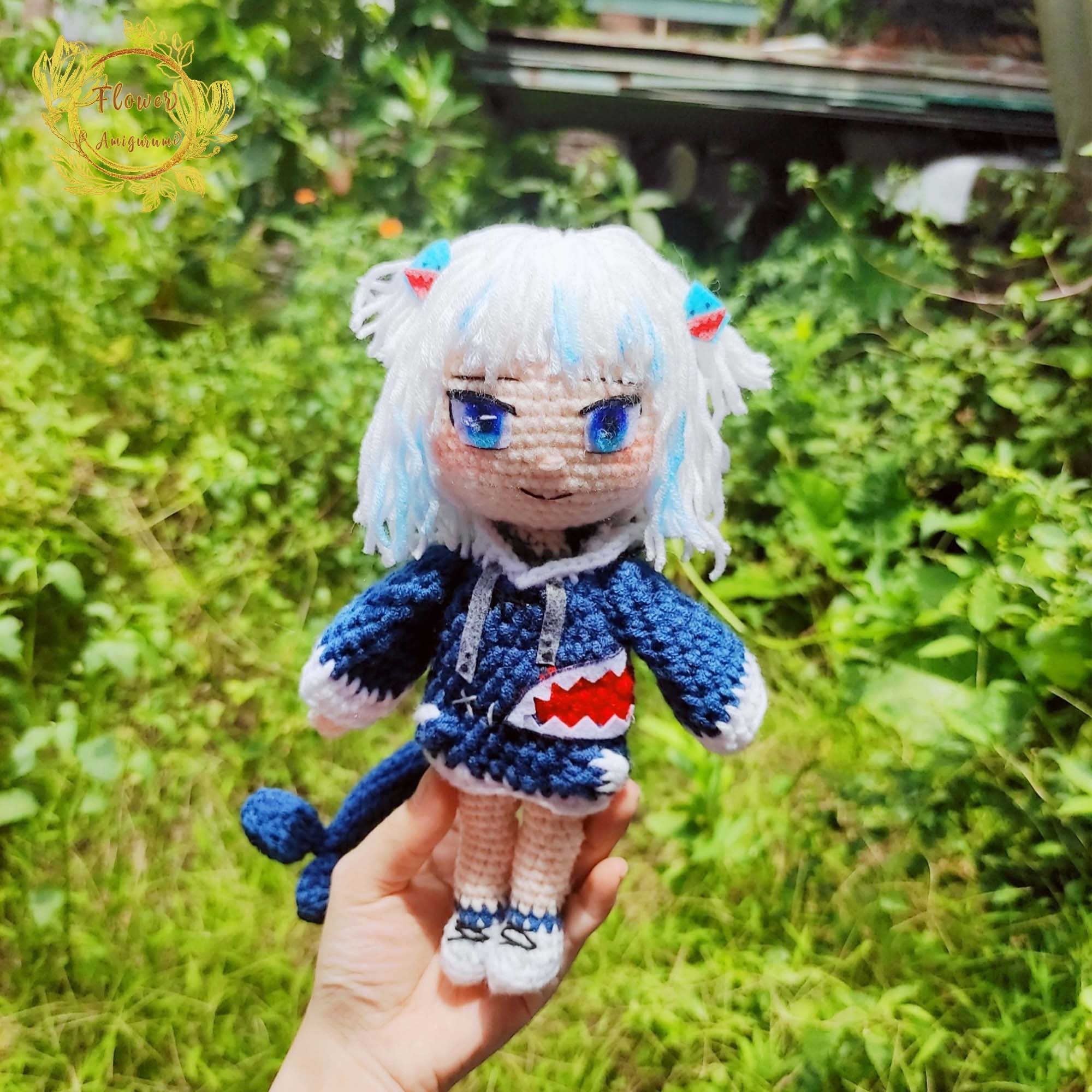 Fanmade Vtuber Hololive Gawr Gura Crochet Doll Amigurumi, Gawr Gura Plush, Gawr Gura Doll, Gawr Gura Plushies, Gawr Gura Amigurumi Crochet