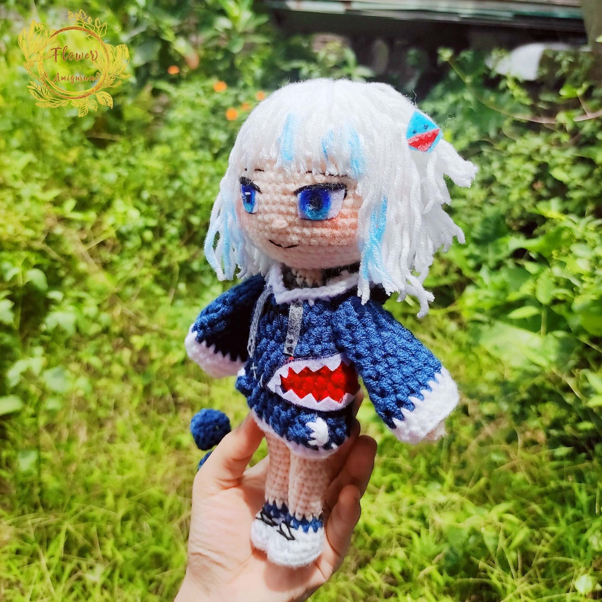 Fanmade Vtuber Hololive Gawr Gura Crochet Doll Amigurumi, Gawr Gura Plush, Gawr Gura Doll, Gawr Gura Plushies, Gawr Gura Amigurumi Crochet