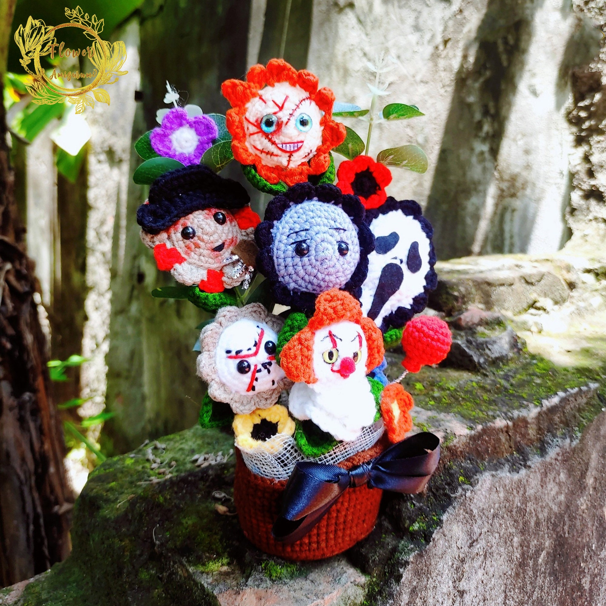 Fanmade Custom Bouquet Of Horrors Movie Characters Plushies Doll Amigurumi, Horrors Movie Plush,Horrors Movie Crochet,Horrors Movie Plushies